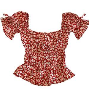 Reformation Solis Red Floral Top Women's Size Small Coquette Dainty cottage